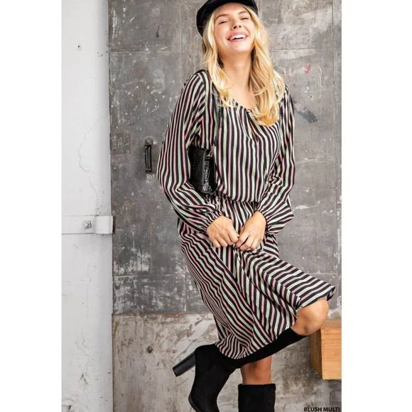 NWT Ethnic Stripe Asymmetrical Long Sleeve Dress - Picture 4 of 7